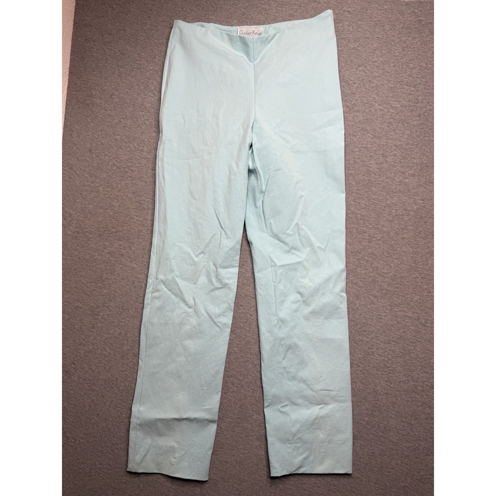 Charlotte Kellogg Palm Beach Blue Cotton Blend Side Zip Stretch Ankle Pants sz 4